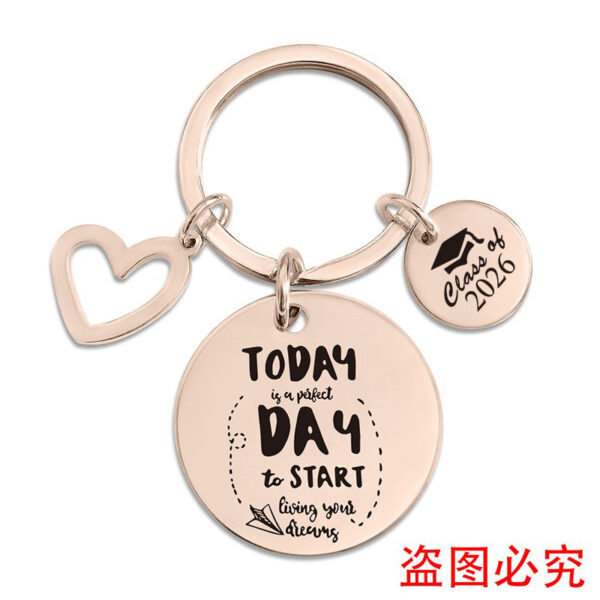Wholesale Graduation Season Gift Lettering Stainless Steel Round Card Heart Keychain