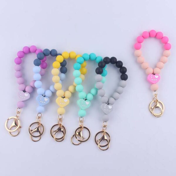 Wholesale DAD MOM Silicone Beaded Wrist Keychain