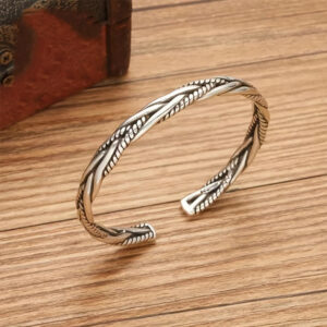 Wholesale Vintage Silver Twist Braided Open Adjustable Bracelet