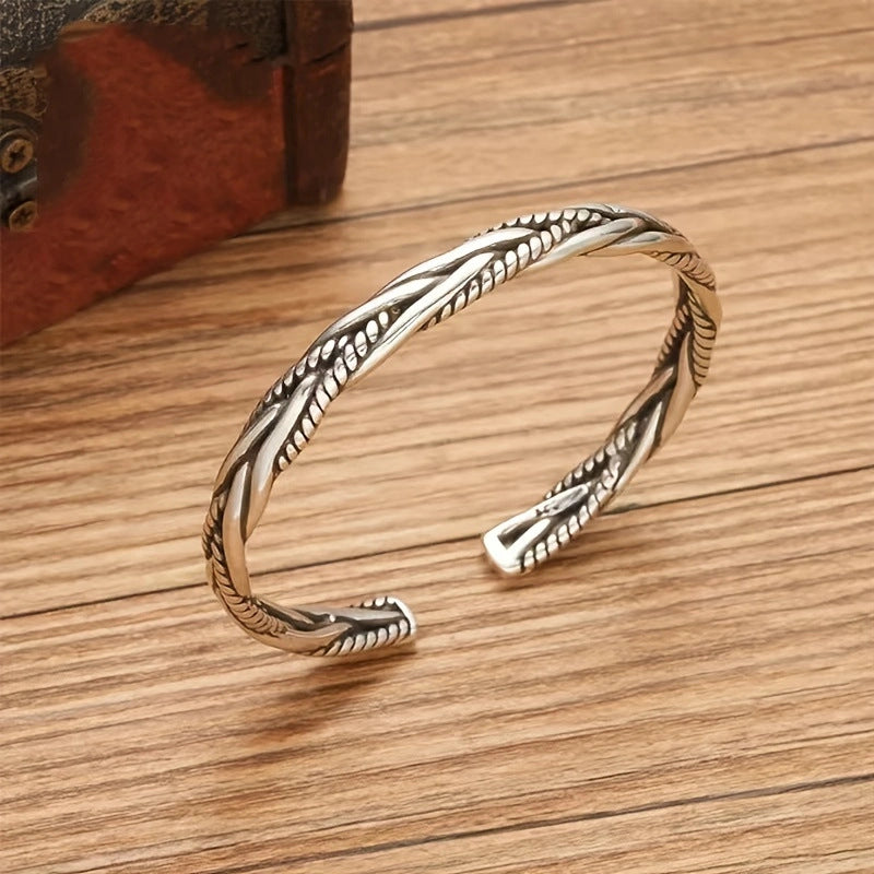 Wholesale Vintage Sier Twist Braided Open Adjustable Bracelet
