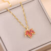 Wholesale Red Maple Leaf Titanium Steel Necklaces