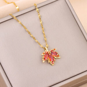 Wholesale Red Maple Leaf Titanium Steel Necklaces