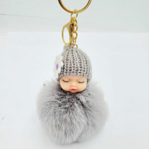 Light gray / Golden chain Buckle (8cm fur ball)
