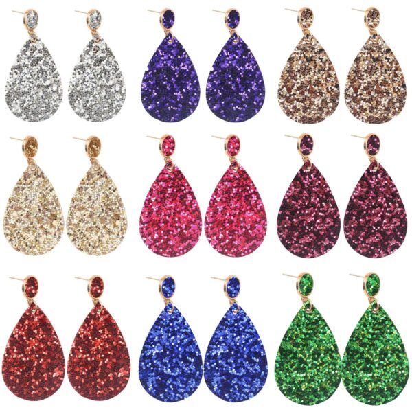 Wholesale Gold Glitter Glitter Powder Leather PU Drop Shape Earrings
