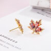 Wholesale Red Zircon Maple Leaf Copper Earrings