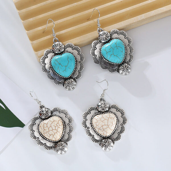 Wholesale Vintage Alloy Plated Antique Silver Inlaid Turquoise Love Earrings