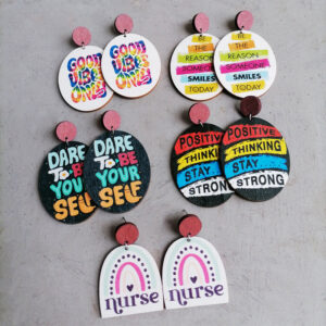 Wholesale Optimistic Inspirational Text Rainbow Nurse Wooden Earrings