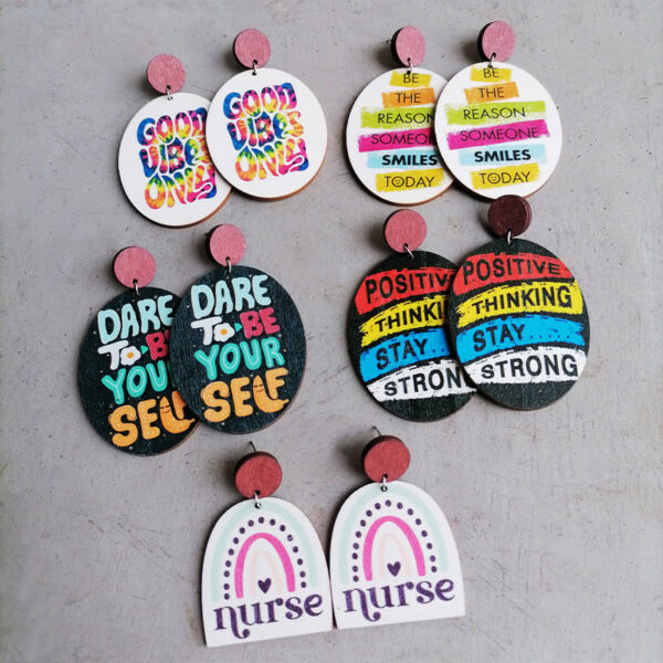 O1CN01l3mIPS1v6NrnmqOkE__2208452356123-0-cib Wholesale Optimistic Inspirational Text Rainbow Nurse Wooden Earrings