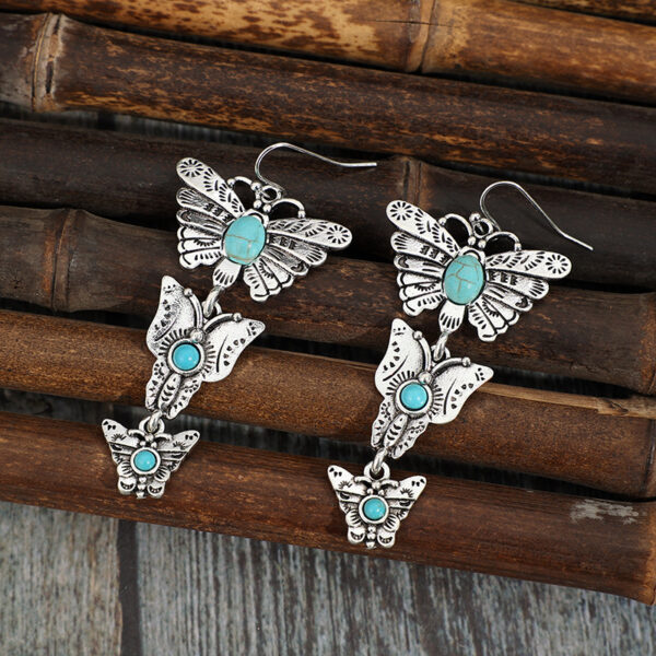 Wholesale Butterfly Stitching Alloy Turquoise Bohemian Earrings