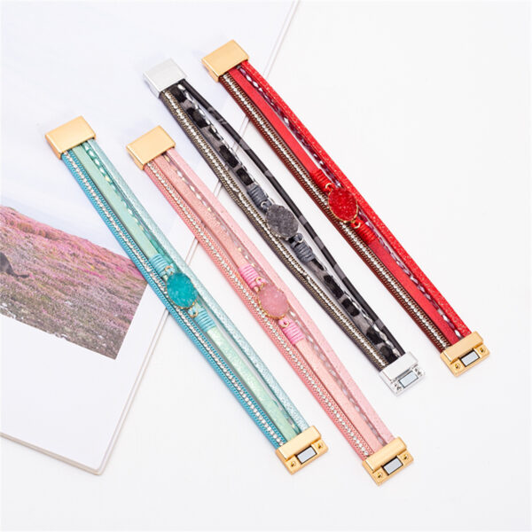 Wholesale Crystal Studded Vintage Ethnic Style Beaded Leather Bracelet