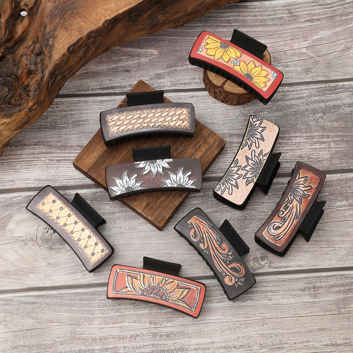 Wholesale Cross Border Western Wind Suower Leather Shark Clip Hairpin Women's Grab Clip AliExpress Amazon Hillside