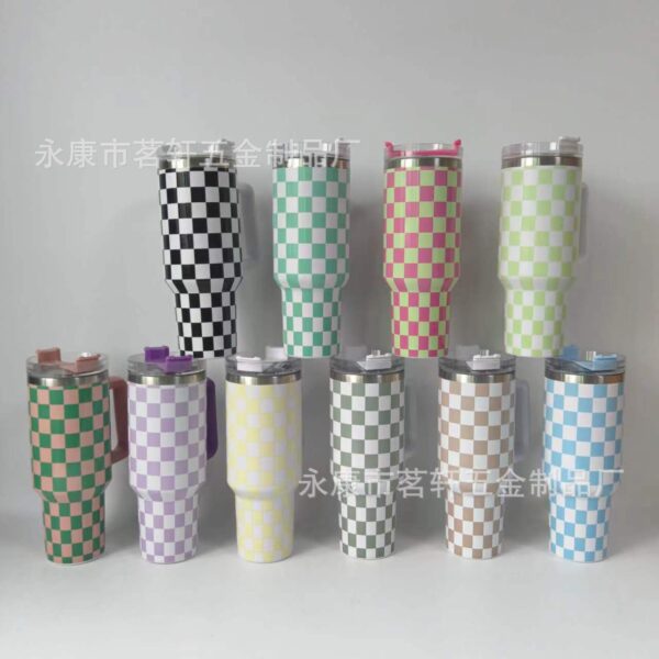 Wholesale Tumbler Stainless Steel Double-layer Insulation 40oz Checkerboard Handle Ice Cup
