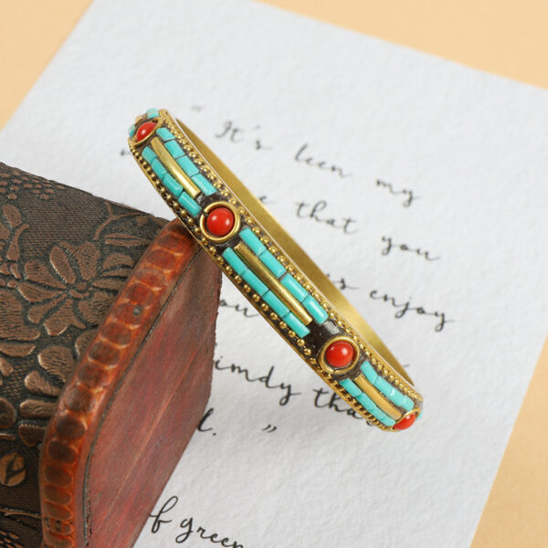 Wholesale Tibetan Nepalese Vintage Brass Bracelet with Turquoise