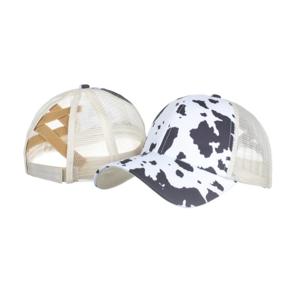 O1CN01l8bjDL1GDLZRxBYhA_2018910588-0-cib Wholesale Cow Pattern Cross Elastic Mesh Ponytail Baseball Cap