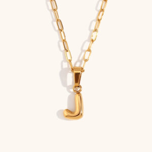 Mini bubble letter paper clip chain necklace-Gold-J
