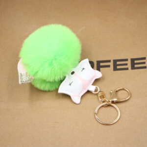 fluorescent green / Fox fur ball key chain