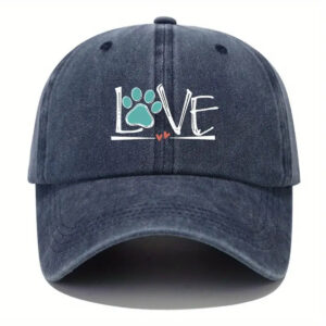 Printed LOVE paw washed baseball cap-navy blue