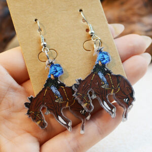 Wholesale Western Style Denim Horse Riding Acrylic Earrings