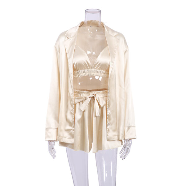 Wholesale Pajamas Three Piece Set Silk Long Sleeve Bathrobe Home Wear