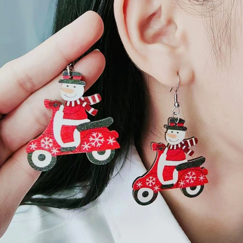 Wholesale Christmas Elk Snowman Wooden Earrings