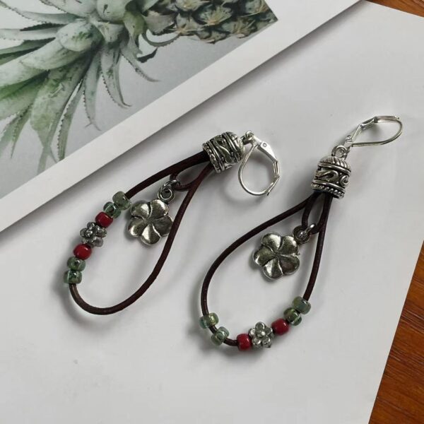 Wholesale Leather Cord Flower Alloy Earrings