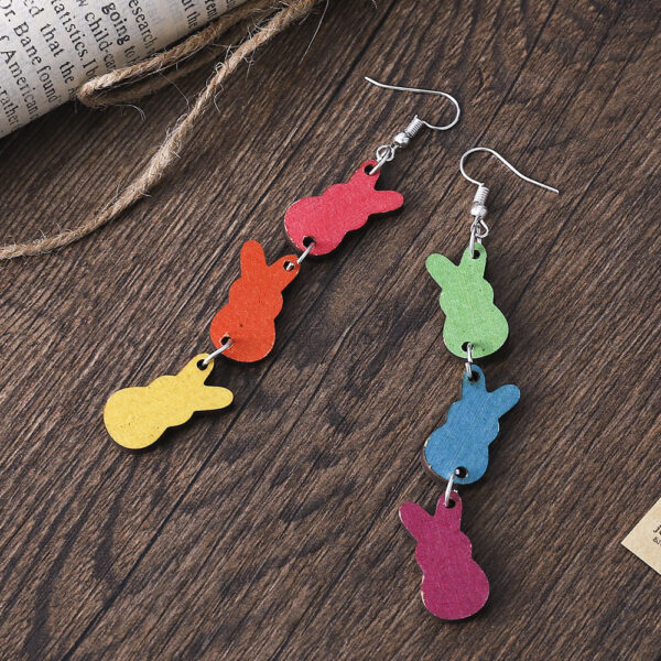Wholesale Easter Colorful Bunny Wooden Earrings