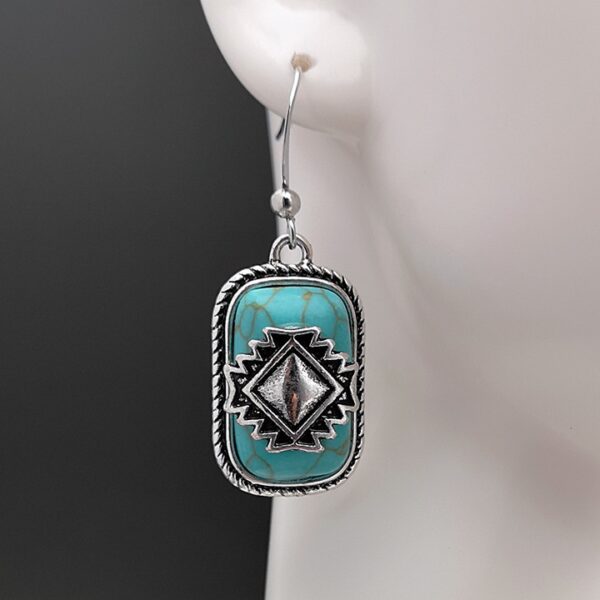 Wholesale Ethnic Shield Turquoise Metal Earrings