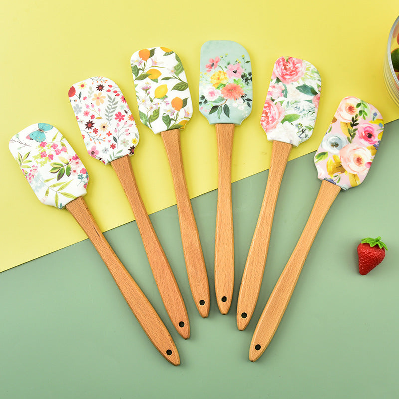 Wholesale Silicone Spatula Split Wooden Handle Cake Cream Spatula