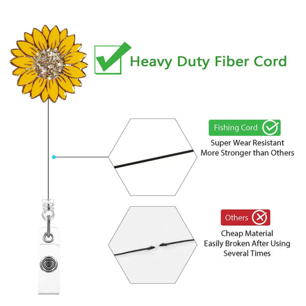 Wholesale Badge Reels Acrylic Glitter Sequins Seven Color Sunflower Retractable Keychain