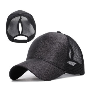 Frosted ponytail baseball cap-Black / Adjustable