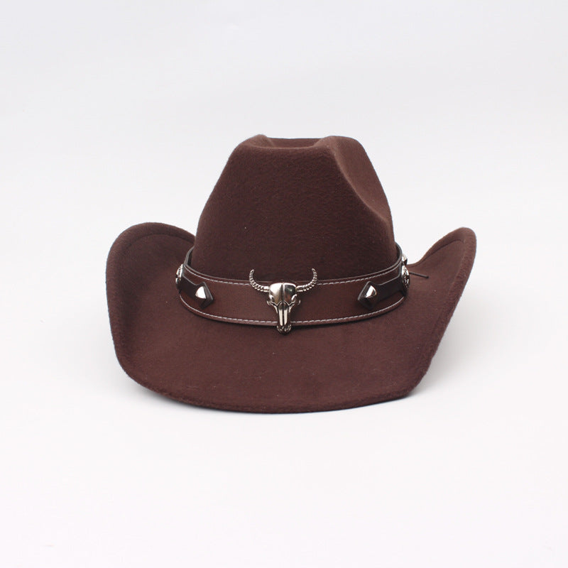 Wholesale Imitation Cashmere Cowhead Curled Edge Western Denim Top Hats