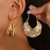Wholesale Alloy Textured Gold Leaf Earrings with Concave Convex Texture