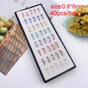 40pcs/box colorful ring white diamond nose ring