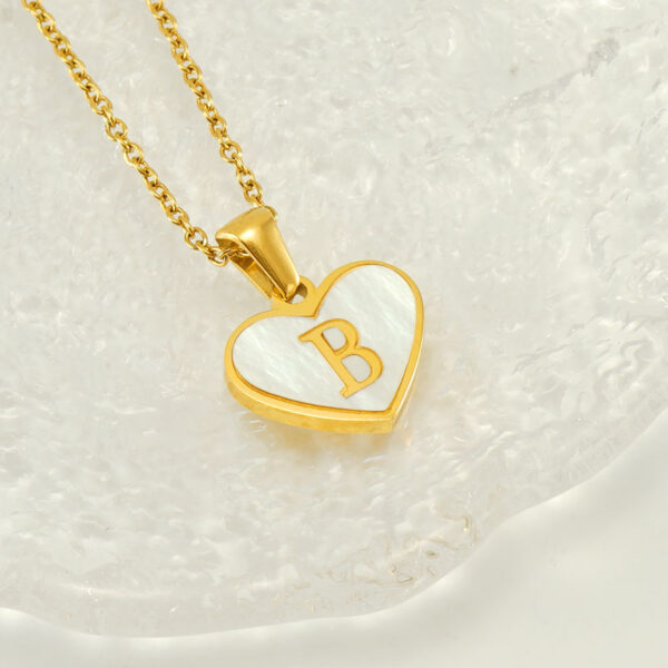 Wholesale 26 English Letters Love Heart Inlaid with Shell Stainless Steel Necklace