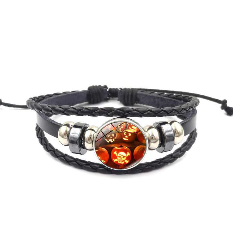 Wholesale Pumpkin Time Stone Leather Beaded Alloy Bracelet