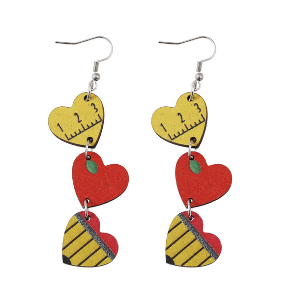 Wholesale Apple Pencil Ruler Heart Wooden Earrings