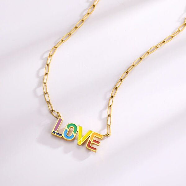 Wholesale Letter Rainbow Pendant Titanium Steel Necklace
