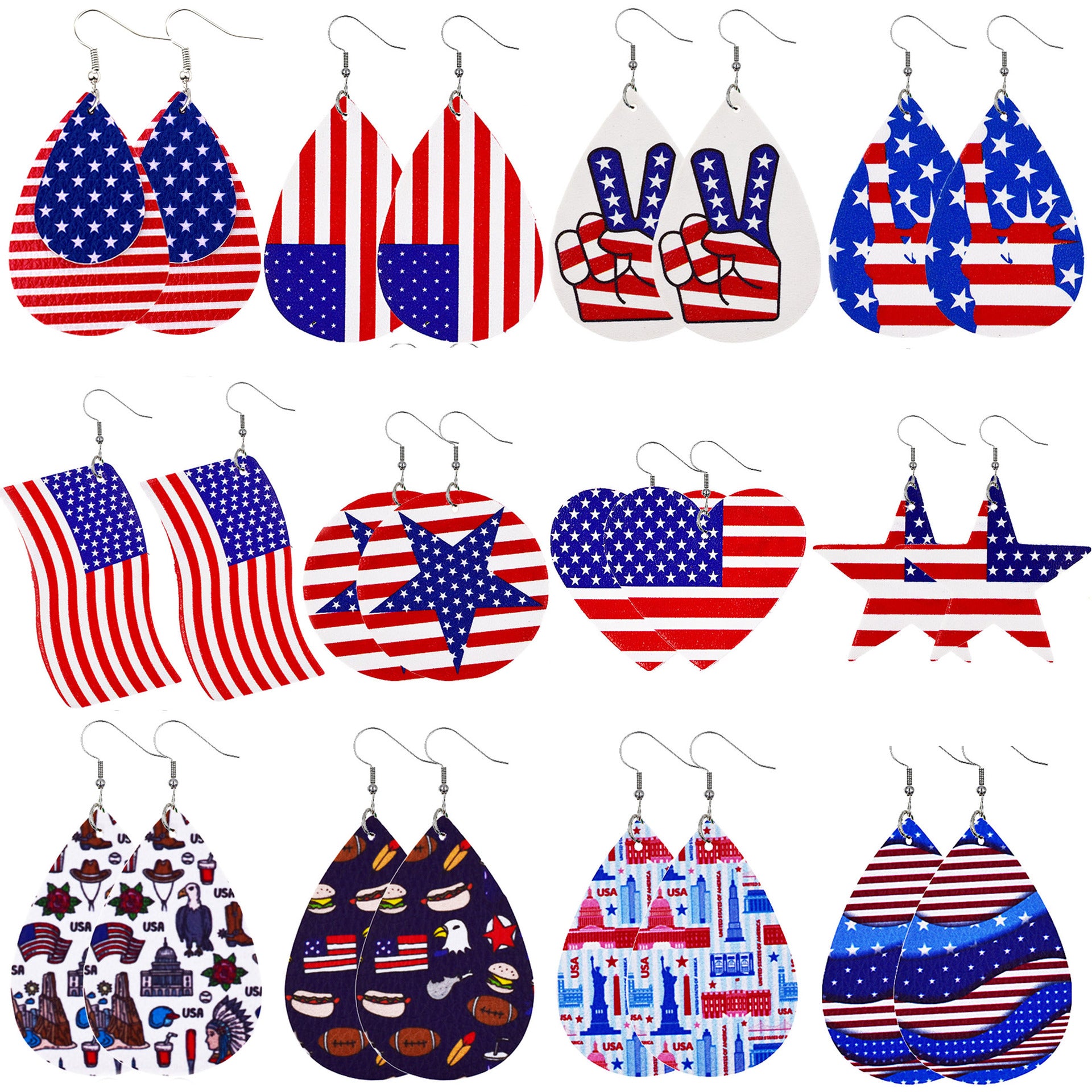 Wholesale American Independence Day Leather Earrings