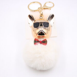 Beige / Cool Dog fur ball keychain