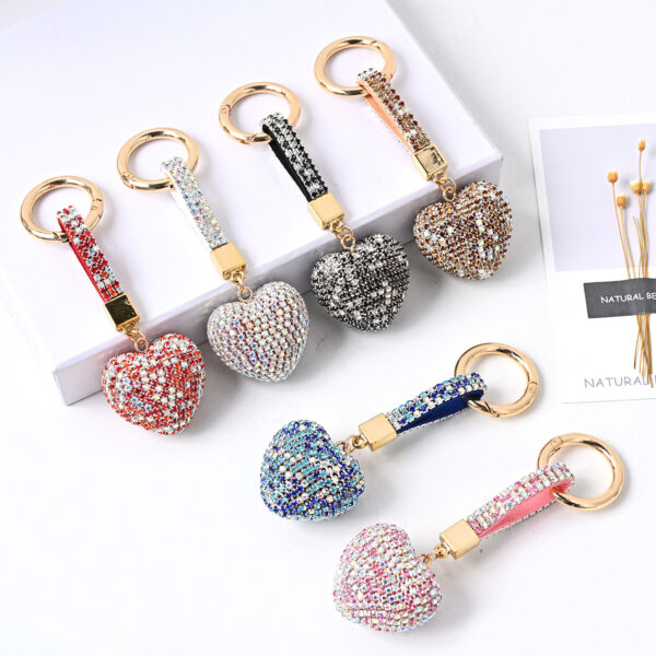 Wholesale PU Diamond Crystal Peach Heart Love Keychain