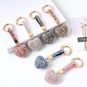 Wholesale PU Diamond Crystal Peach Heart Love Keychain