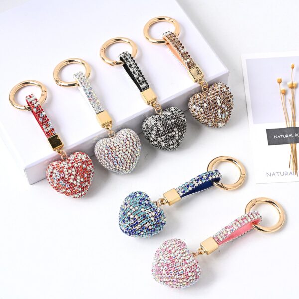 Wholesale PU Diamond Crystal Peach Heart Love Keychain