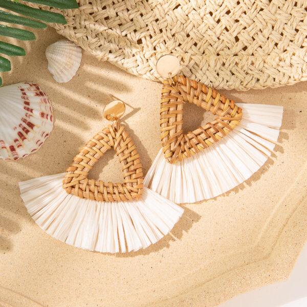 Wholesale Vacation Rattan Straw Tassels Earrings