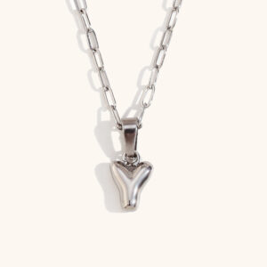 Mini bubble letter paper clip chain necklace-Silver-Y
