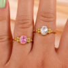 Wholesale 18K Gold Plated Stainless Steel Ring with Crystal Halo Stone