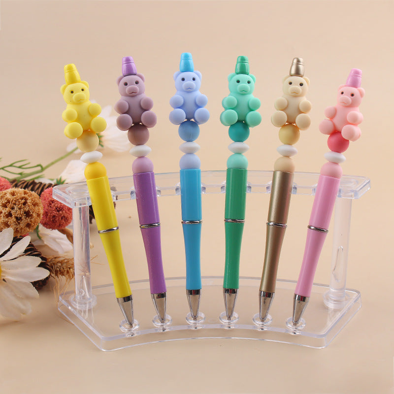 Wholesale Beaded Pens DIY Handmade Bear Silicone Beads Colorful Plastic Ballint Pen
