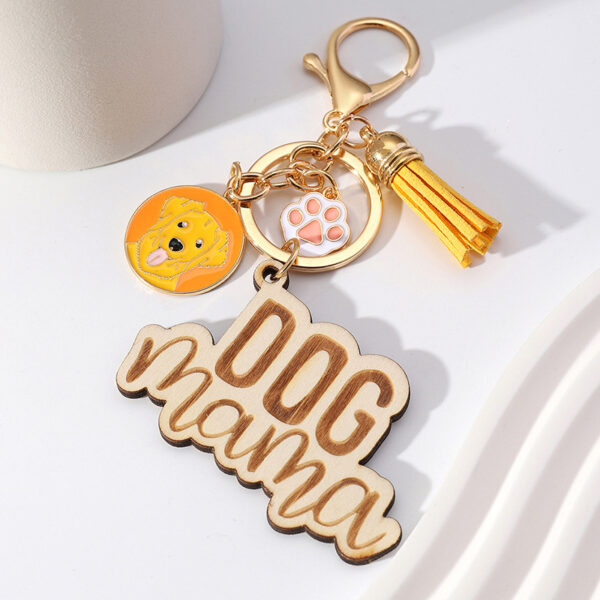 Wholesale Metal Lettering Wood Colorful Flow Mother's Day Keychain