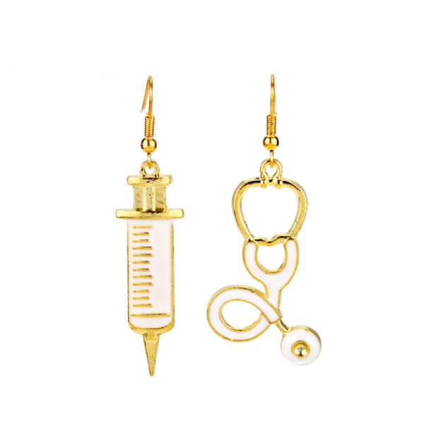 O1CN01lndgFS1VaRt3Y6bAR_2212758802669-0-cib Wholesale Gold Syringe Stethoscope Pendant Hanging Earrings