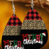 Wholesale Christmas Red Plaid Drop Santa Claus Leopard Pattern Love Leather Earrings