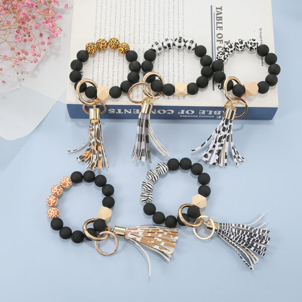 Wholesale Wooden Beads Tassel Wrist Keychain